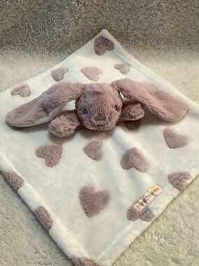 Blankets and Beyond Plush Bunny Rabbit Lovey W Mauve Hearts Security Blanket